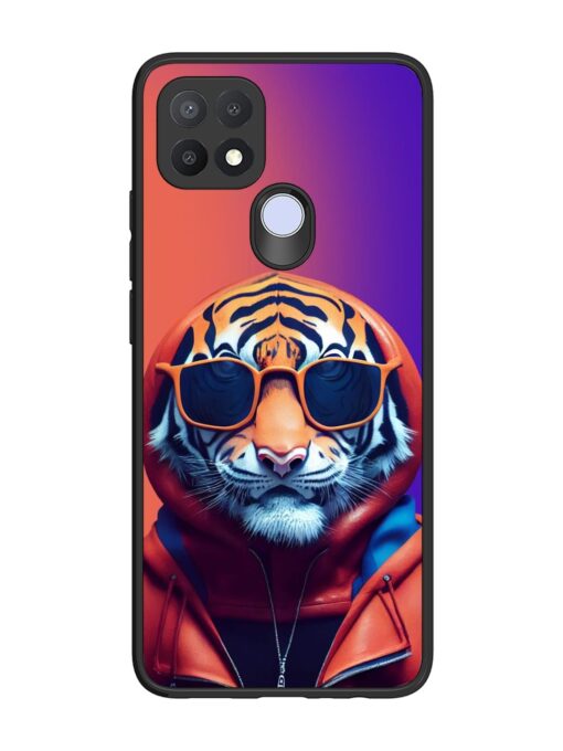 Tiger Animation Glossy Metal Phone Cover for Oppo A15S Zapvi