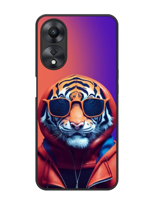 Tiger Animation Glossy Metal Phone Cover for Oppo A58 Zapvi