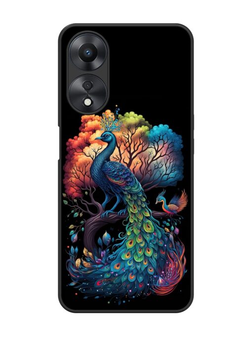 Peacock Tree Art Glossy Metal Phone Cover for Oppo A58 Zapvi