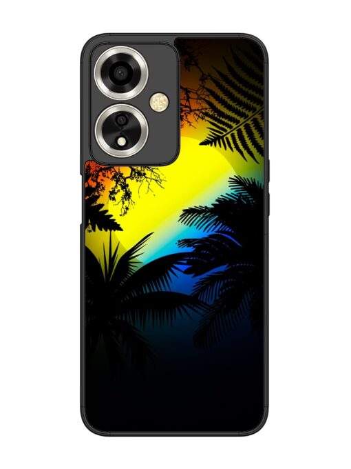 Colorful Sunset With Palm Trees Glossy Metal Phone Cover for Oppo A59 (5G) Zapvi