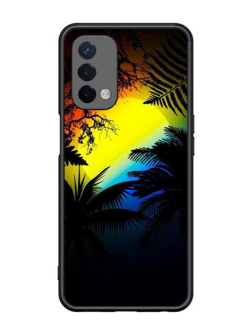 Colorful Sunset With Palm Trees Glossy Metal Phone Cover for Oppo A74 (5G) Zapvi