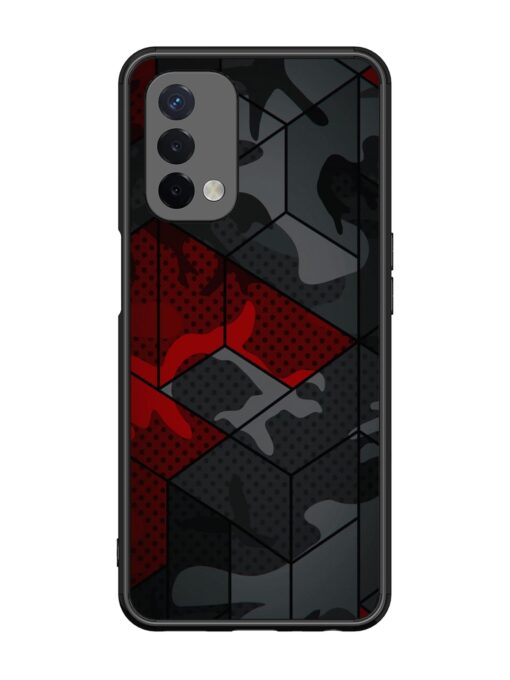 Red And Grey Pattern Glossy Metal Phone Cover for Oppo A74 (5G) Zapvi