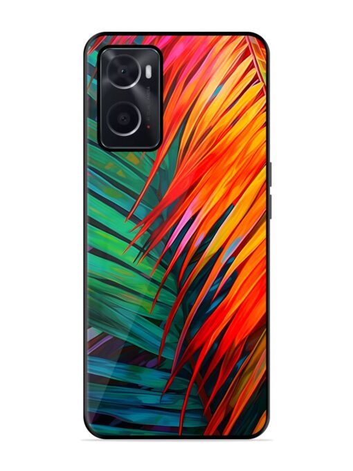 Painted Tropical Leaves Glossy Metal Phone Cover for Oppo A76 Zapvi