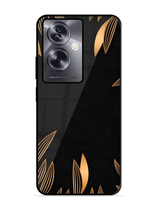 Golden Leaf Pattern Glossy Metal Phone Cover for Oppo A79 (5G) Zapvi