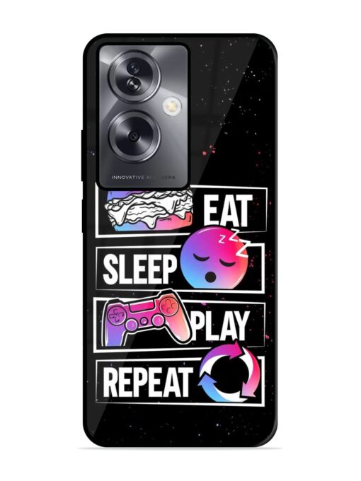 Eat Sleep Play Repeat Glossy Metal Phone Cover for Oppo A79 (5G) Zapvi