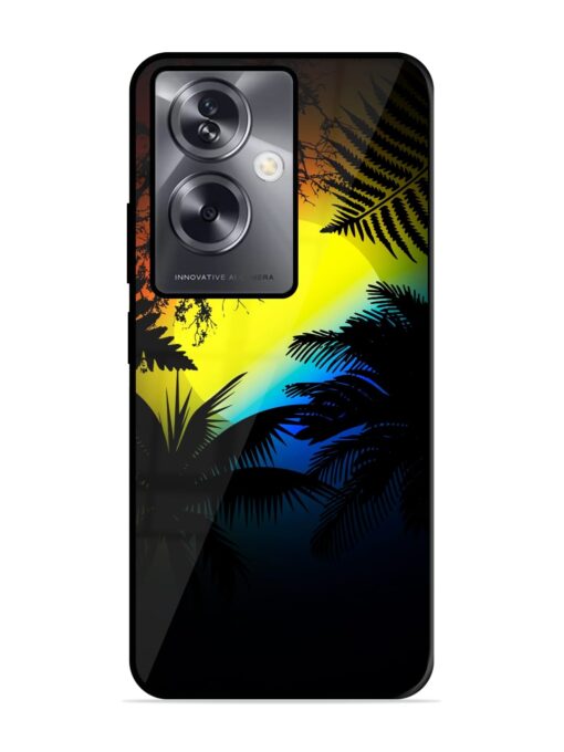 Colorful Sunset With Palm Trees Glossy Metal Phone Cover for Oppo A79 (5G) Zapvi