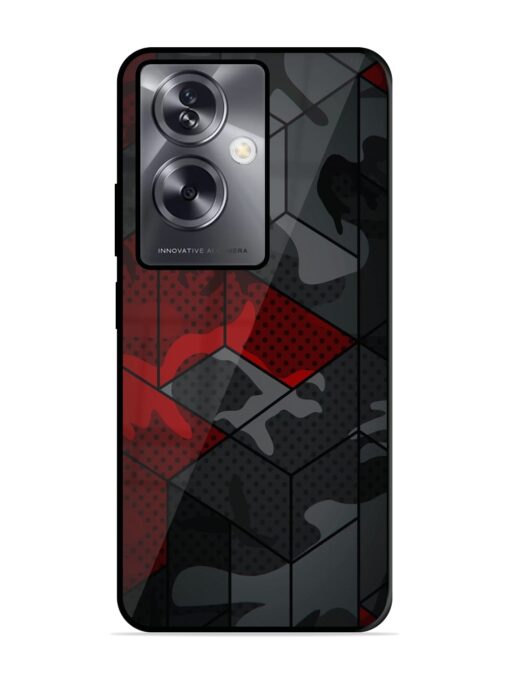 Red And Grey Pattern Glossy Metal Phone Cover for Oppo A79 (5G) Zapvi