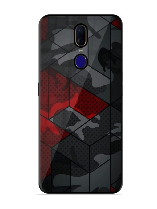 Red And Grey Pattern Glossy Metal Phone Cover for Oppo F11 Zapvi