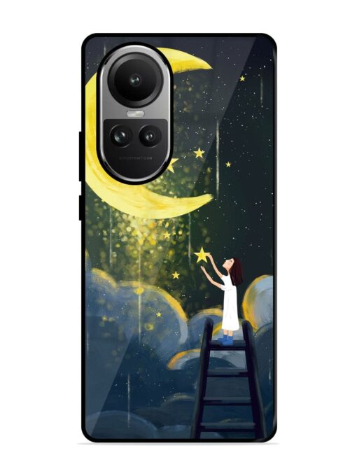 Moonlight Healing Night Illustration Glossy Metal TPU Phone Cover for Oppo Reno 10 (5G) Zapvi