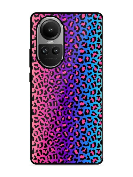 Colorful Leopard Seamless Glossy Metal Phone Cover for Oppo Reno 10 (5G) Zapvi