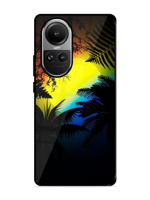 Colorful Sunset With Palm Trees Glossy Metal Phone Cover for Oppo Reno 10 Pro (5G) Zapvi