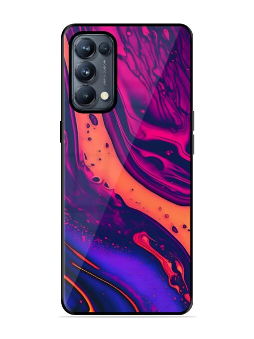 Fluid Blue Pink Art Glossy Metal Phone Cover for Oppo Reno 5 Pro (5G) Zapvi