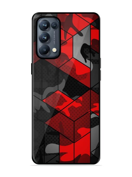 Royal Red Camouflage Pattern Glossy Metal Phone Cover for Oppo Reno 5 Pro (5G) Zapvi