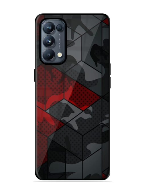 Red And Grey Pattern Glossy Metal Phone Cover for Oppo Reno 5 Pro (5G) Zapvi