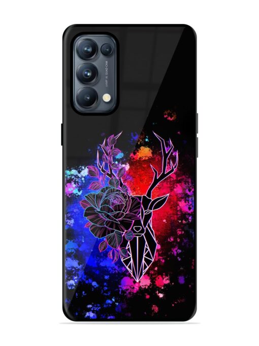 Floral Deer Art Glossy Metal Phone Cover for Oppo Reno 5 Pro (5G) Zapvi