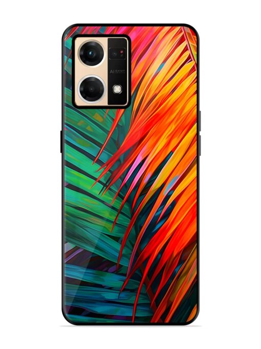 Painted Tropical Leaves Glossy Metal Phone Cover for Oppo Reno 7 (4G) Zapvi