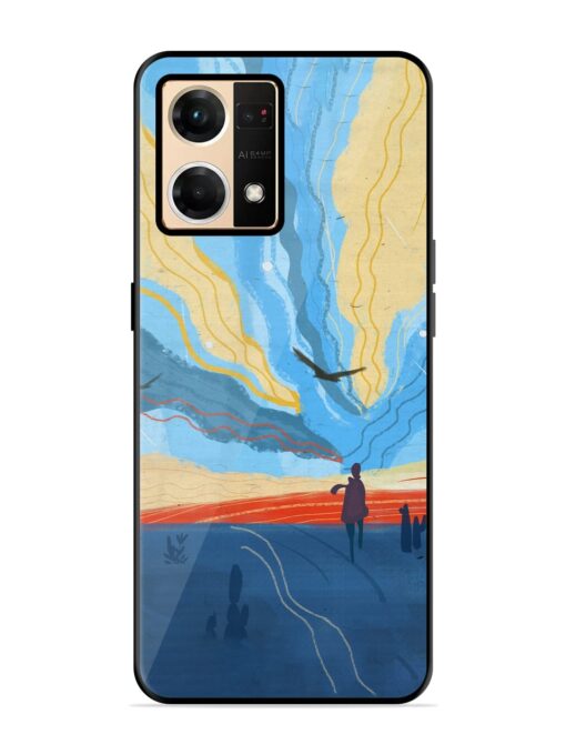 Minimal Abstract Landscape Glossy Metal Phone Cover for Oppo Reno 7 (4G) Zapvi