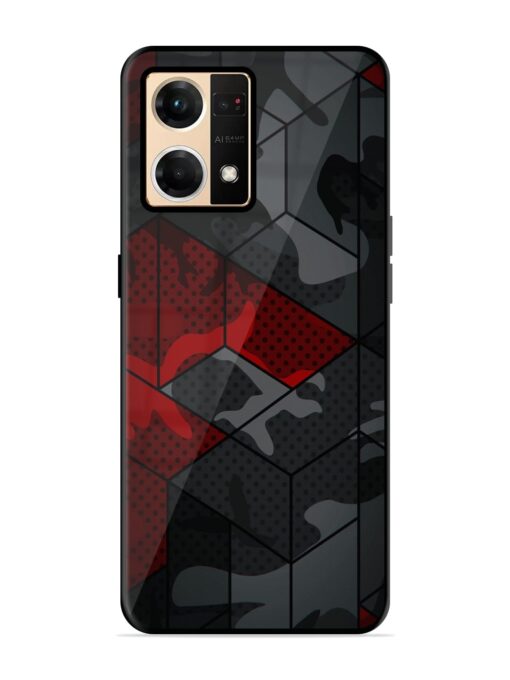 Red And Grey Pattern Glossy Metal Phone Cover for Oppo Reno 7 (4G) Zapvi