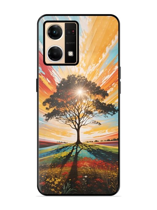 Abstract Tree Colorful Art Glossy Metal Phone Cover for Oppo Reno 7 (4G) Zapvi