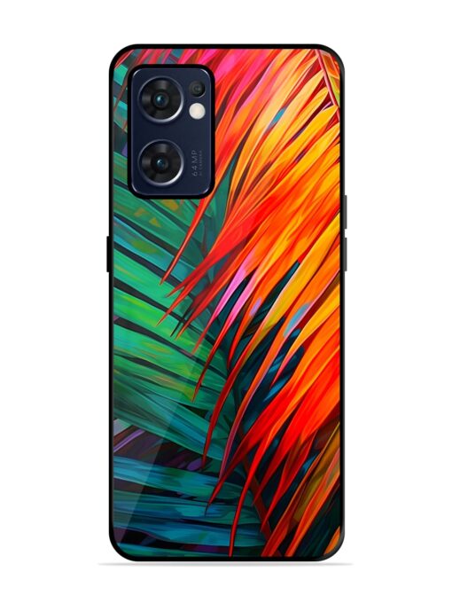 Painted Tropical Leaves Glossy Metal Phone Cover for Oppo Reno 7 (5G) Zapvi