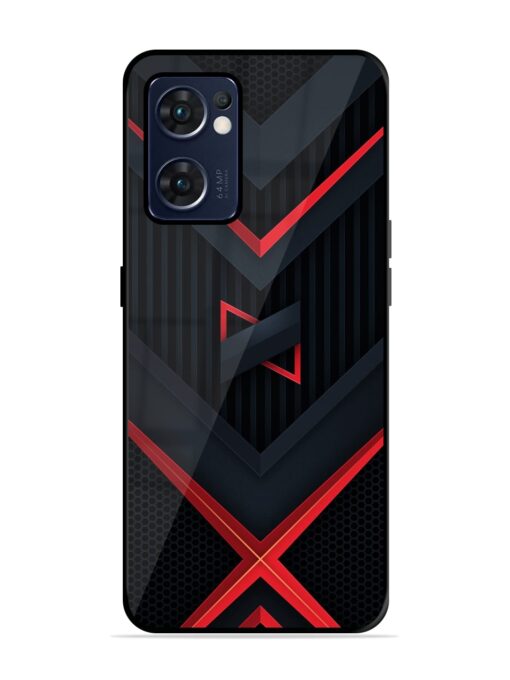 Red Gray Abstract Glossy Metal Phone Cover for Oppo Reno 7 (5G) Zapvi