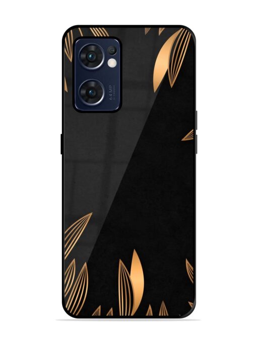 Golden Leaf Pattern Glossy Metal Phone Cover for Oppo Reno 7 (5G) Zapvi