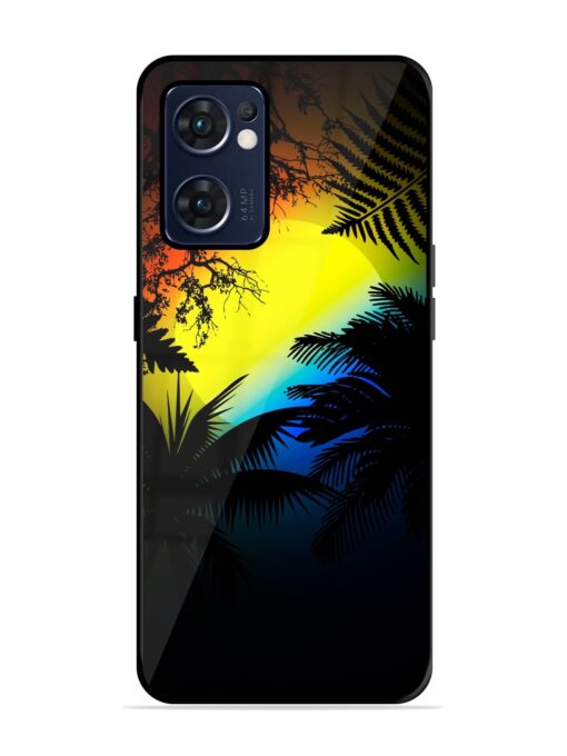 Colorful Sunset With Palm Trees Glossy Metal Phone Cover for Oppo Reno 7 (5G) Zapvi