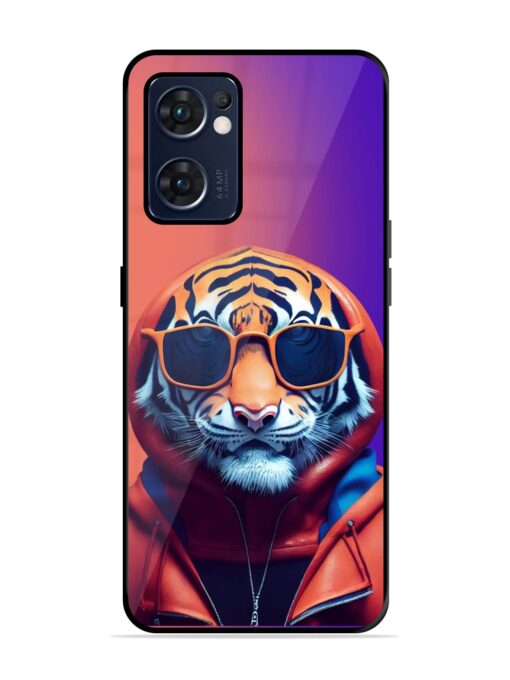 Tiger Animation Glossy Metal Phone Cover for Oppo Reno 7 (5G) Zapvi