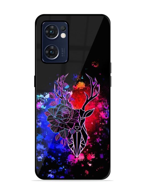 Floral Deer Art Glossy Metal Phone Cover for Oppo Reno 7 (5G) Zapvi