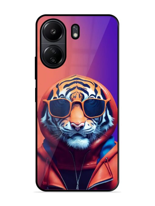 Tiger Animation Glossy Metal Phone Cover for Poco C65 Zapvi