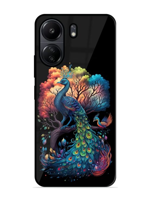 Peacock Tree Art Glossy Metal Phone Cover for Poco C65 Zapvi