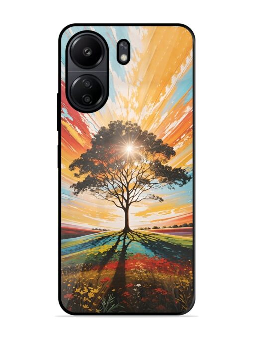 Abstract Tree Colorful Art Glossy Metal Phone Cover for Poco C65 Zapvi