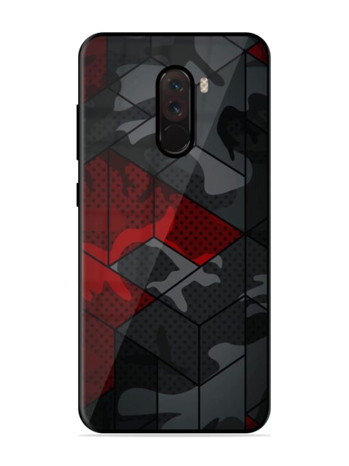 Red And Grey Pattern Glossy Metal Phone Cover for Poco F1 Zapvi