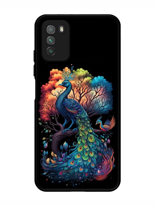 Peacock Tree Art Glossy Metal Phone Cover for Poco M3 Zapvi