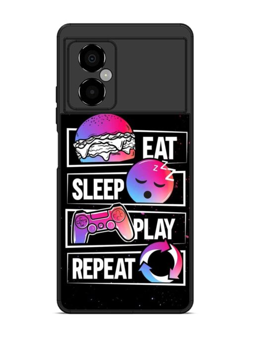 Eat Sleep Play Repeat Glossy Metal Phone Cover for Poco M4 (5G) Zapvi