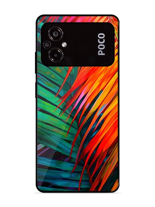 Painted Tropical Leaves Glossy Metal Phone Cover for Poco M5 Zapvi