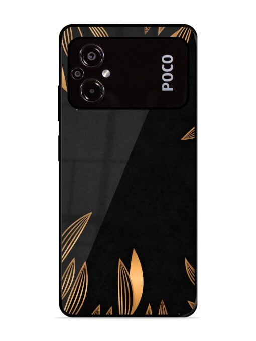 Golden Leaf Pattern Glossy Metal Phone Cover for Poco M5 Zapvi