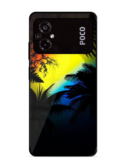 Colorful Sunset With Palm Trees Glossy Metal Phone Cover for Poco M5 Zapvi