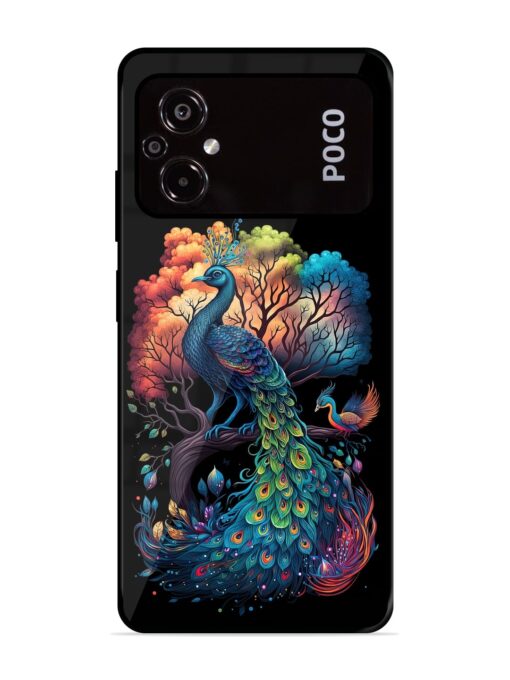 Peacock Tree Art Glossy Metal Phone Cover for Poco M5 Zapvi