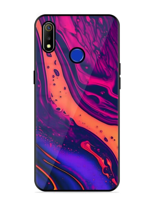 Fluid Blue Pink Art Glossy Metal Phone Cover for Realme 3 Zapvi