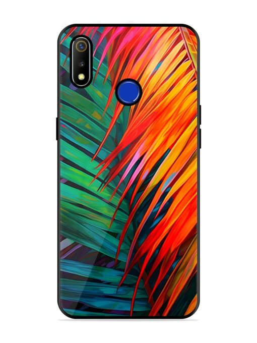 Painted Tropical Leaves Glossy Metal Phone Cover for Realme 3 Zapvi