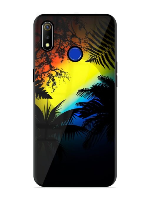 Colorful Sunset With Palm Trees Glossy Metal Phone Cover for Realme 3 Zapvi