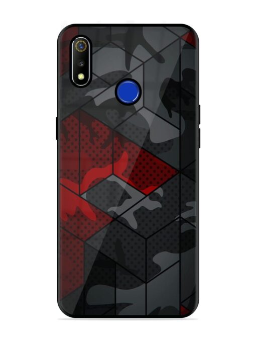 Red And Grey Pattern Glossy Metal Phone Cover for Realme 3 Zapvi