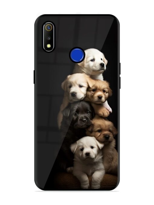 Cute Baby Dogs Glossy Metal Phone Cover for Realme 3 Zapvi