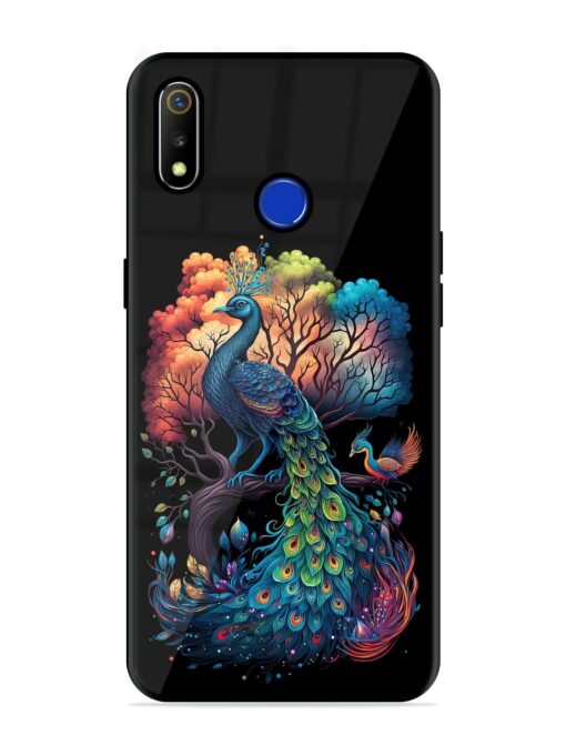 Peacock Tree Art Glossy Metal Phone Cover for Realme 3 Zapvi