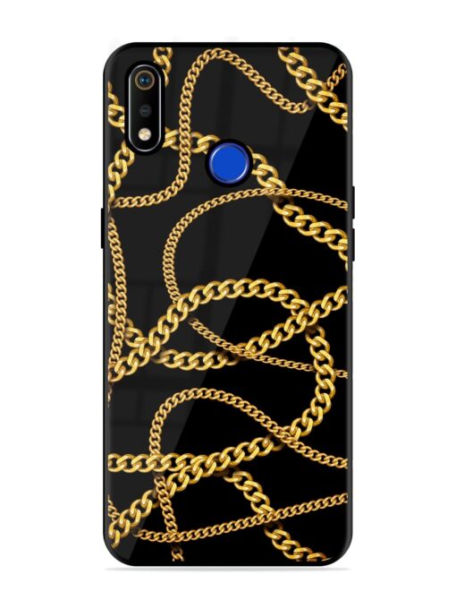 Decorative Golde Chain Glossy Metal Phone Cover for Realme 3I Zapvi