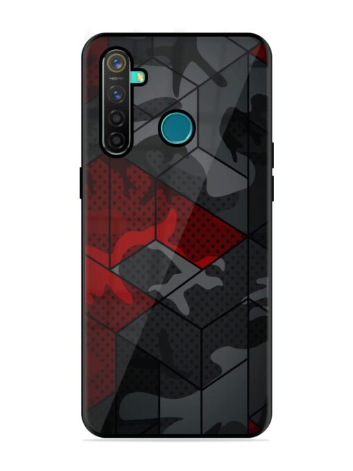 Red And Grey Pattern Glossy Metal Phone Cover for Realme 5 Pro Zapvi