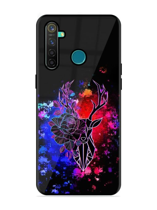 Floral Deer Art Glossy Metal Phone Cover for Realme 5 Pro Zapvi