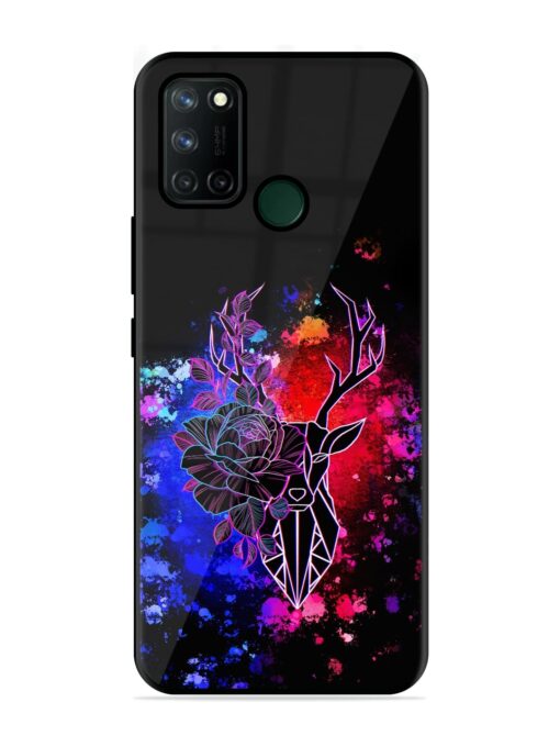 Floral Deer Art Glossy Metal Phone Cover for Realme 7I Zapvi