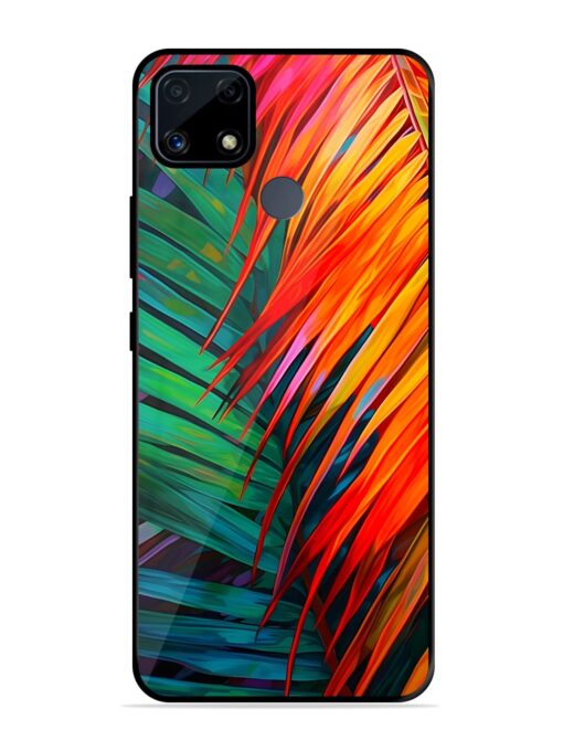 Painted Tropical Leaves Glossy Metal Phone Cover for Realme C25S Zapvi